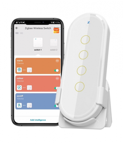 Telecomanda Inteligenta Programabila, Sticla Securizata, 4 butoane, 12 Scenarii Tuya, Zigbee, Alb @SmartWIZ [1]