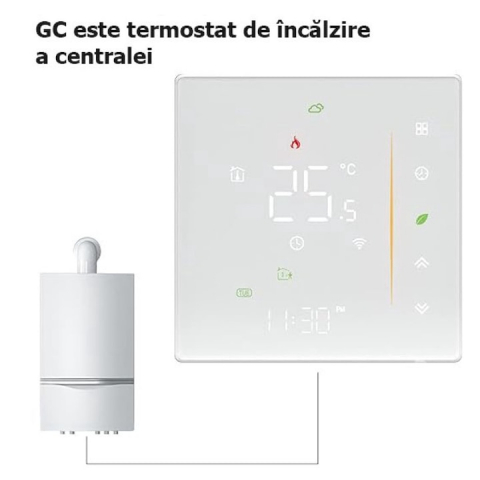 Termostat Inteligent Alb, Centrala, Smart, WIFI, 3-16A, Control prin Aplicatia Tuya, Wireless, Prindere in Doza de Perete, Control Vocal Google Home, Alexa @SmartWiz [1]