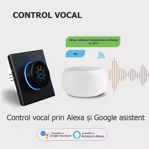 Termostat Inteligent Centrala, Rotita, Afisaj Digital, WIFI, Control prin Aplicatia Tuya, Wireless, Prindere in Doza de Perete, Control Vocal Google Home, Alexa @SmartWiz [5]