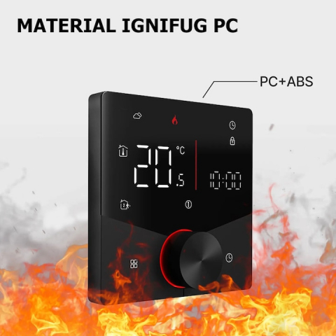 Termostat Inteligent de ambient, Centrala/Boiler Electric cu Rotita, Negru, WIFI, Control prin Aplicatia Tuya, Wireless, Prindere in Doza de Perete, Control Vocal Google Home, Alexa, Negru @SmartWiz [4]