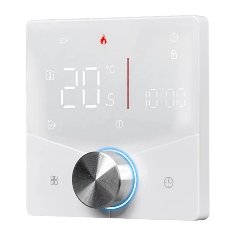 Termostate Wi-Fi - Termostat Inteligent de ambient, Centrala/Boiler Electric cu Rotita, Wi-FI, Control prin Aplicatia Tuya, Wireless, Prindere in Doza de Perete, Control Vocal Google Home, Alexa, Alb @SmartWiz