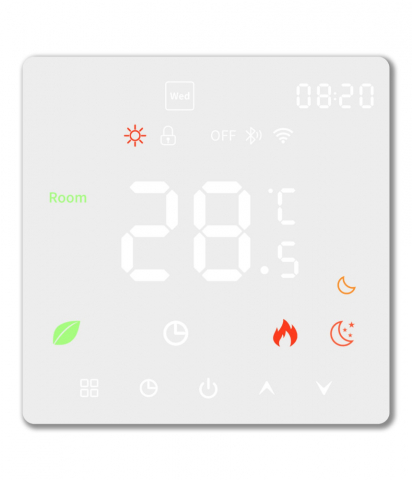 Termostate Wi-Fi - Termostat Inteligent incalzire electrica, TouchScreen, WIFI, Control prin Aplicatia Tuya, Wireless, Prindere in Doza de Perete, Control Vocal Google Home, Alexa, ALB @SmartWiz