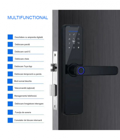 Yala inteligenta Z7, Inchidere digitala a usii, maner Control acces fara cheie, Tuya, Smart Life Control biologic amprenta digitala Inchidere automata Card IC Cod antifurt Usa digitala, negru @ SmartW [2]