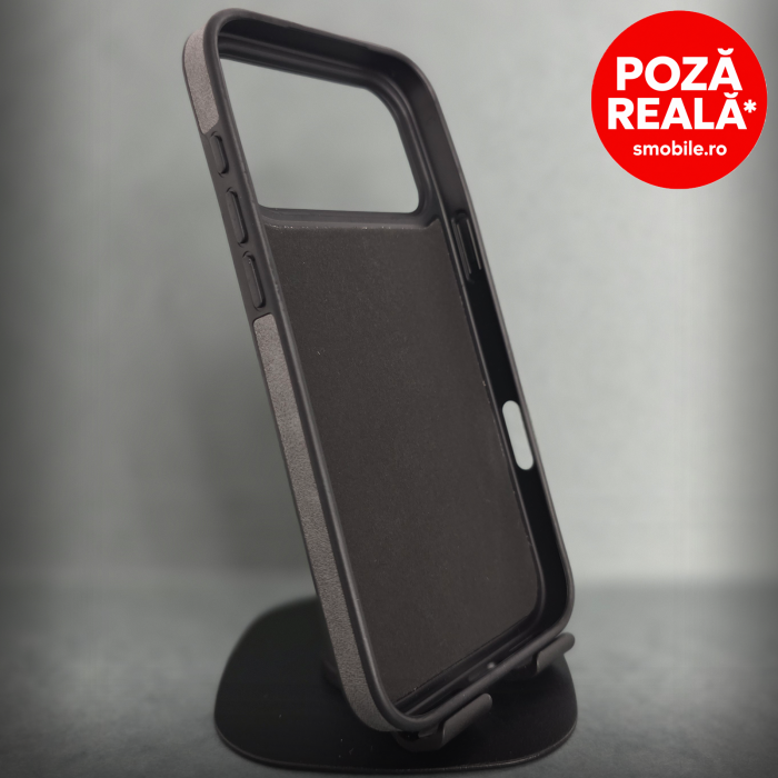 Husa pentru iPhone 17 Pro - Gri Textura Piele - PREMIUM - MagSafe Inel Magnetic [2]