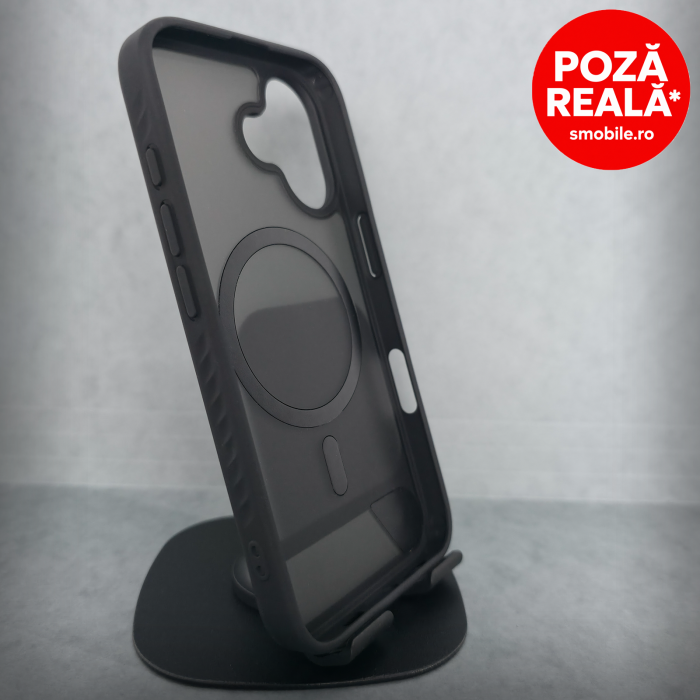 Husa pentru iPhone 16 - Negru Catifelat - MagSafe Inel Magnetic [2]
