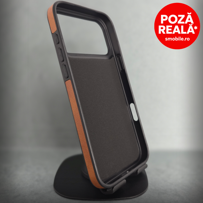 Husa pentru iPhone 17 ProMax - Brown Textura Piele - PREMIUM - MagSafe Inel Magnetic [2]