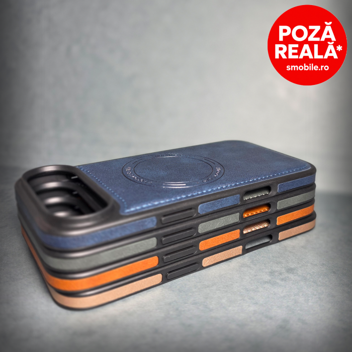 Husa pentru Samsung Galaxy S26 Ultra - Albastru Textura Piele -  PREMIUM - MagSafe Inel Magnetic [4]