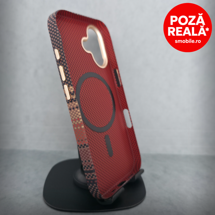 Husa pentru iPhone 17 - Brown Ultra Soft - MagSafe Inel Magnetic - Fibra de Carbon [2]