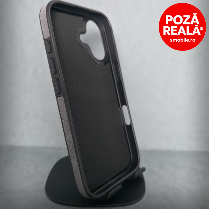 Husa pentru iPhone 16 Pro - Gri Textura Piele - PREMIUM - MagSafe Inel Magnetic [2]