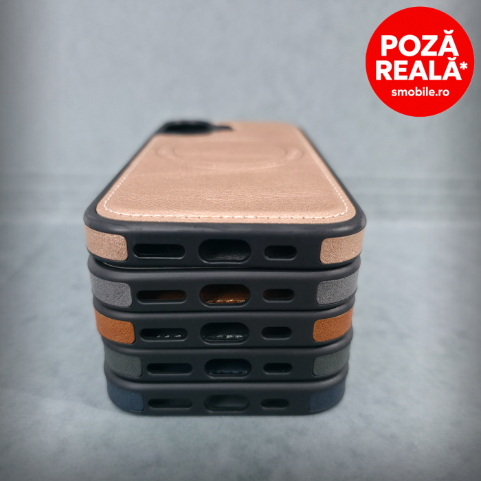 Husa pentru iPhone 16 - Gri Textura Piele - PREMIUM - MagSafe Inel Magnetic [4]