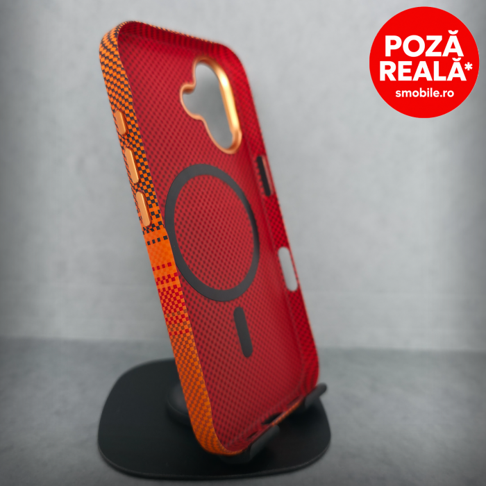 Husa pentru iPhone 17 - Orange Ultra Soft - MagSafe Inel Magnetic - Fibra de Carbon [2]