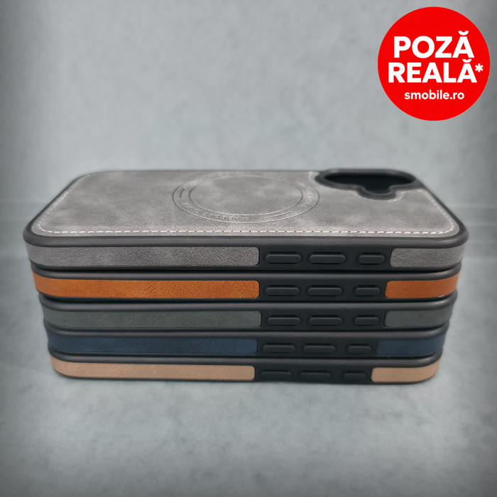 Husa pentru iPhone 17 - BrownTextura Piele - PREMIUM - MagSafe Inel Magnetic [3]