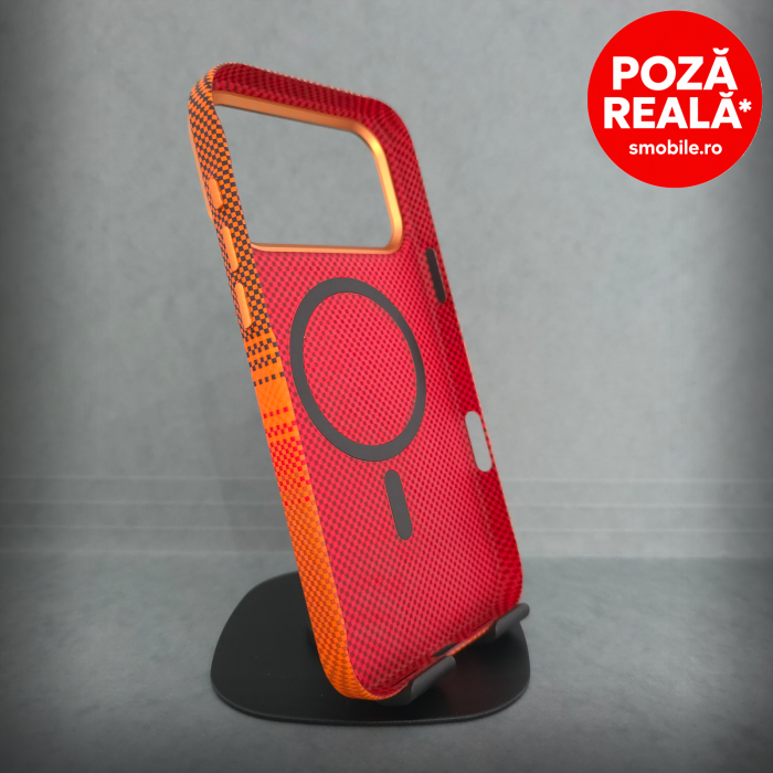 Husa pentru iPhone 17 ProMax - Orange Ultra Soft - MagSafe Inel Magnetic - Fibra de Carbon [2]