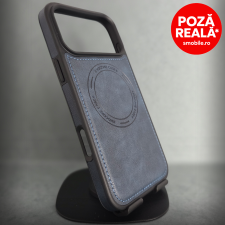 Iphone 17 Pro Max - Husa pentru iPhone 17 ProMax - Bluemarin Textura Piele - PREMIUM - MagSafe Inel Magnetic