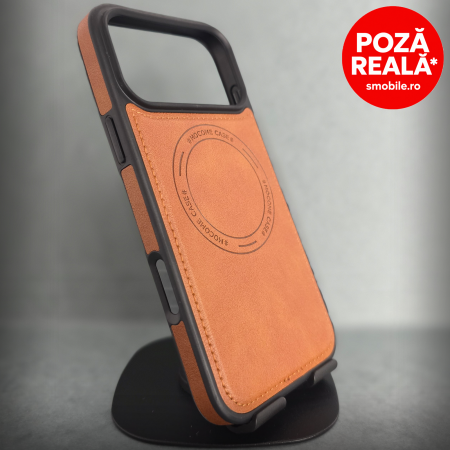 Iphone 17 Pro Max - Husa pentru iPhone 17 ProMax - Brown Textura Piele - PREMIUM - MagSafe Inel Magnetic