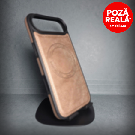 Iphone 17 Air - Husa pentru iPhone 17 Air - Crem Textura Piele -  PREMIUM - MagSafe Inel Magnetic