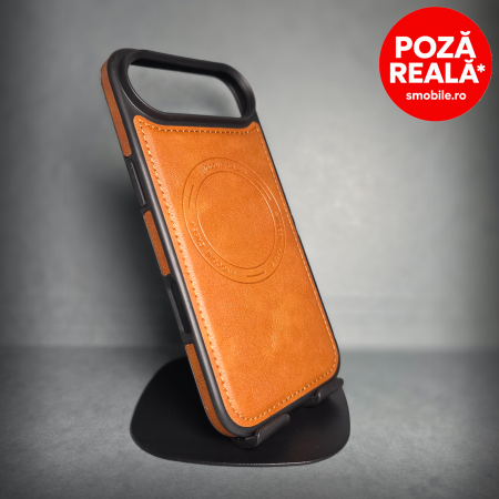 Iphone 17 Air - Husa pentru iPhone 17 Air - Maro Textura Piele -  PREMIUM - MagSafe Inel Magnetic