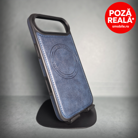 Samsung S26 Ultra - Husa pentru Samsung Galaxy S26 Ultra - Albastru Textura Piele -  PREMIUM - MagSafe Inel Magnetic