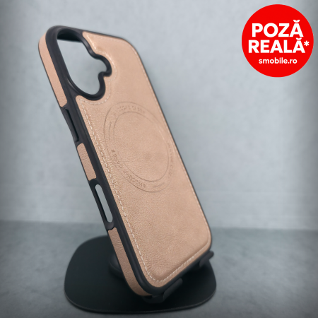 Iphone 16 - Husa pentru iPhone 16 - DesertGold Textura Piele - PREMIUM - MagSafe Inel Magnetic