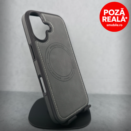 Iphone 16 - Husa pentru iPhone 16 - GreenTextura Piele - PREMIUM - MagSafe Inel Magnetic