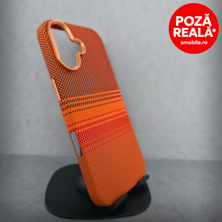 Iphone 17 - Husa pentru iPhone 17 - Orange Ultra Soft - MagSafe Inel Magnetic - Fibra de Carbon