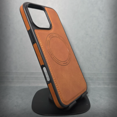 Iphone 16 Pro Max - Husa pentru iPhone 16 Pro Max - BrownTextura Piele - PREMIUM - MagSafe Inel Magnetic