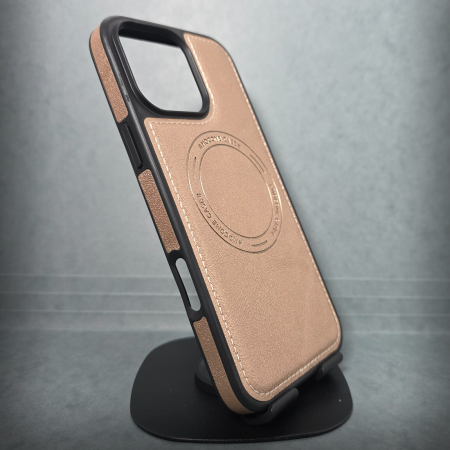 Iphone 16 Pro Max - Husa pentru iPhone 16 Pro Max - DesertGold Textura Piele - PREMIUM - MagSafe Inel Magnetic
