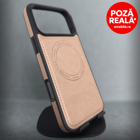 Iphone 17 Pro - Husa pentru iPhone 17 Pro - DesertGold Textura Piele - PREMIUM - MagSafe Inel Magnetic