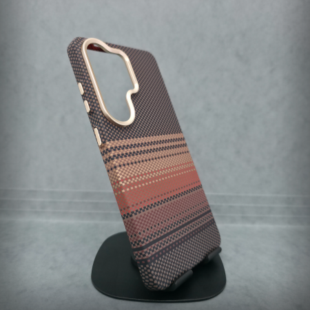 Samsung - Husa pentru iPhone Samsung Galaxy S25 Ultra - Brown Ultra Soft - MagSafe Inel Magnetic - Textura Fibra de Carbon