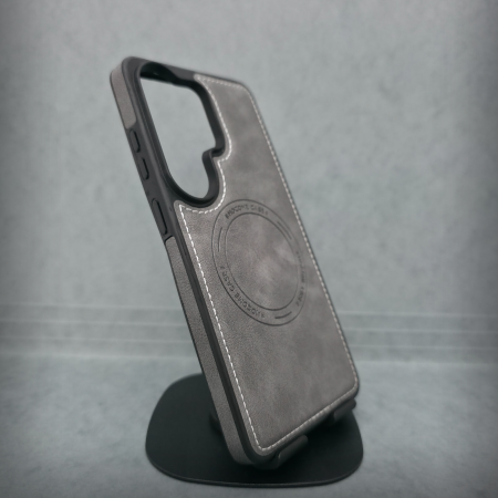 Samsung - Husa pentru Samsung Galaxy S26 Ultra - Gri Textura Piele -  PREMIUM - MagSafe Inel Magnetic