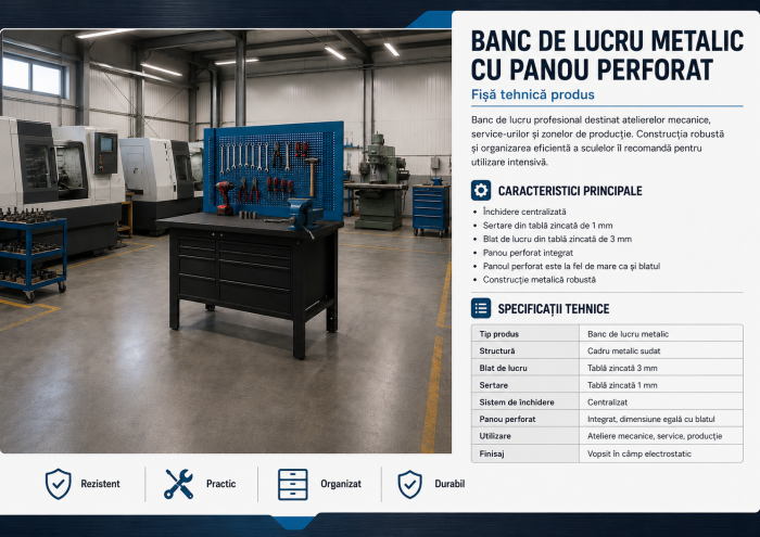 Banc de lucru profesional SMV METAL – V08 ,Blat tabla zincata 3 mm vopsit electrostatic [5]