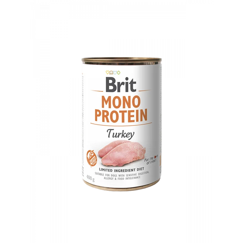 Hrana umeda caini - Brit Mono Protein Curcan ideal pentru caini cu digestie sensibila sau alergii