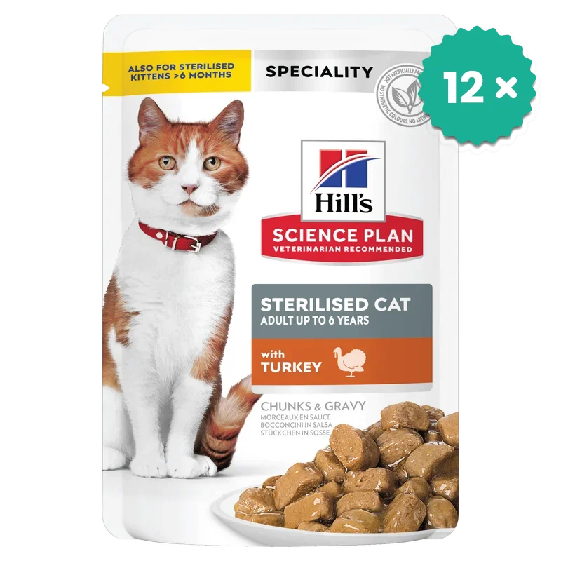 Hrana umeda pentru pisici - Pachet econom 12 x Hill's Science Plan cu Curcan in sos pentru pisici adulte sterilizate