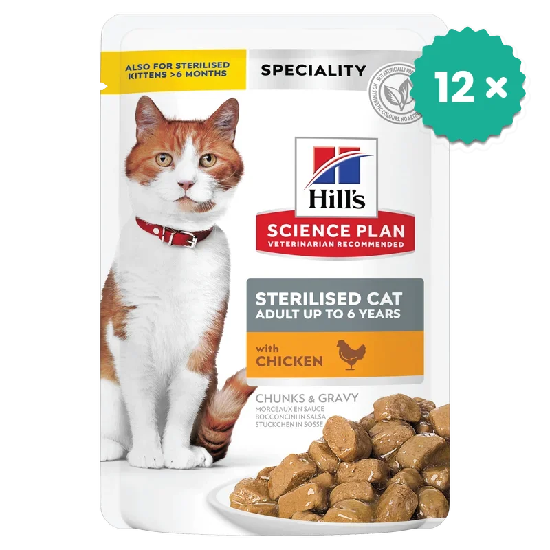 Hrana umeda pentru pisici - Pachet econom 12 x Hill's Science Plan cu Pui in sos pentru pisici adulte sterilizate