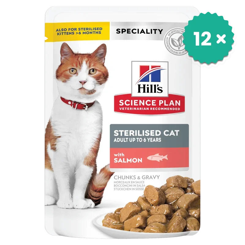 Hrana umeda pentru pisici - Pachet econom 12 x Hill's Science Plan cu Somon in sos pentru pisici adulte sterilizate