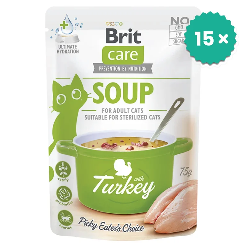 Hrana umeda pentru pisici - Pachet econom 15 x Brit care Supa de Curcan pentru pisici