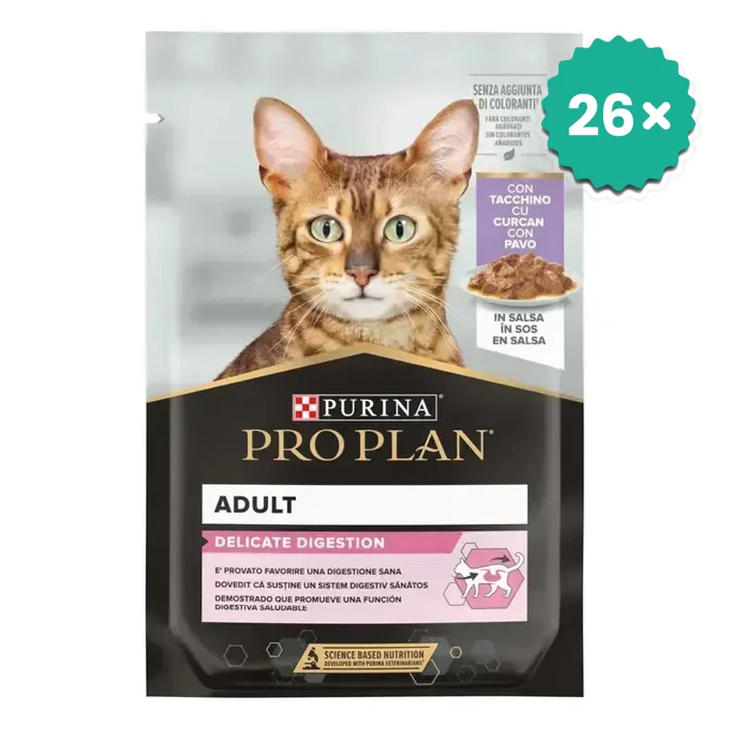 Pachet econom 26 x PRO PLAN Delicate Digestion Curcan in sos pentru pisici adulte