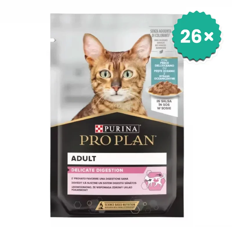 Pachet econom 26 x PRO PLAN Delicate Digestion Peste Oceanic in sos pentru pisici adulte