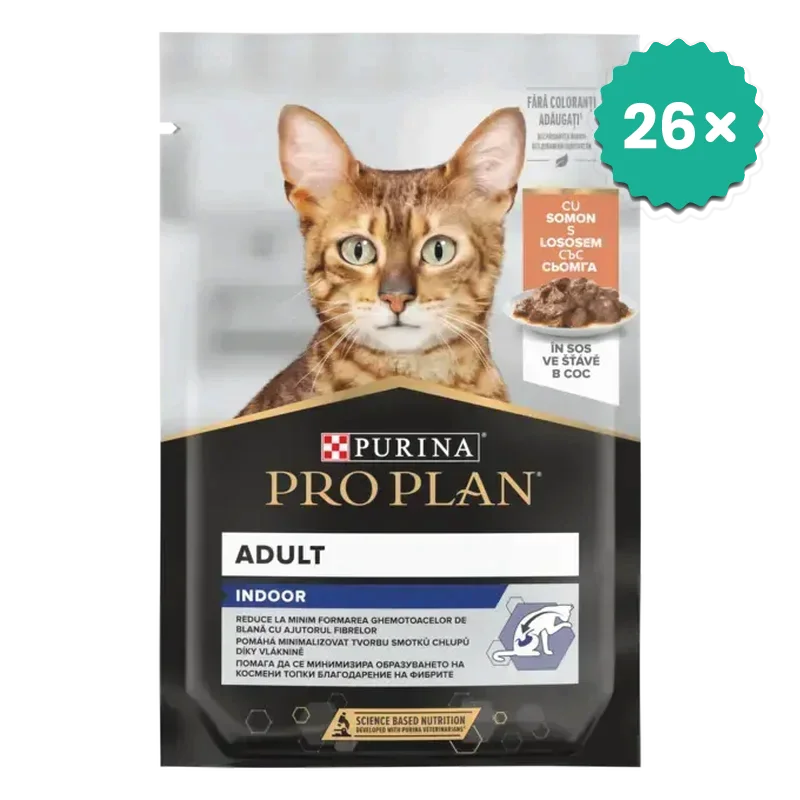Pachet econom 26 x PRO PLAN Indoor Somon in sos pentru pisici adulte