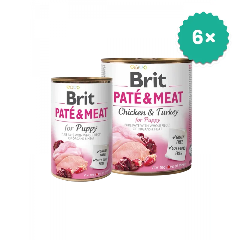 Formule speciale pentru Caini - Pachet econom 6 x Brit Pate & Meat Puppy Pui si Curcan hrana complementara pentru catei
