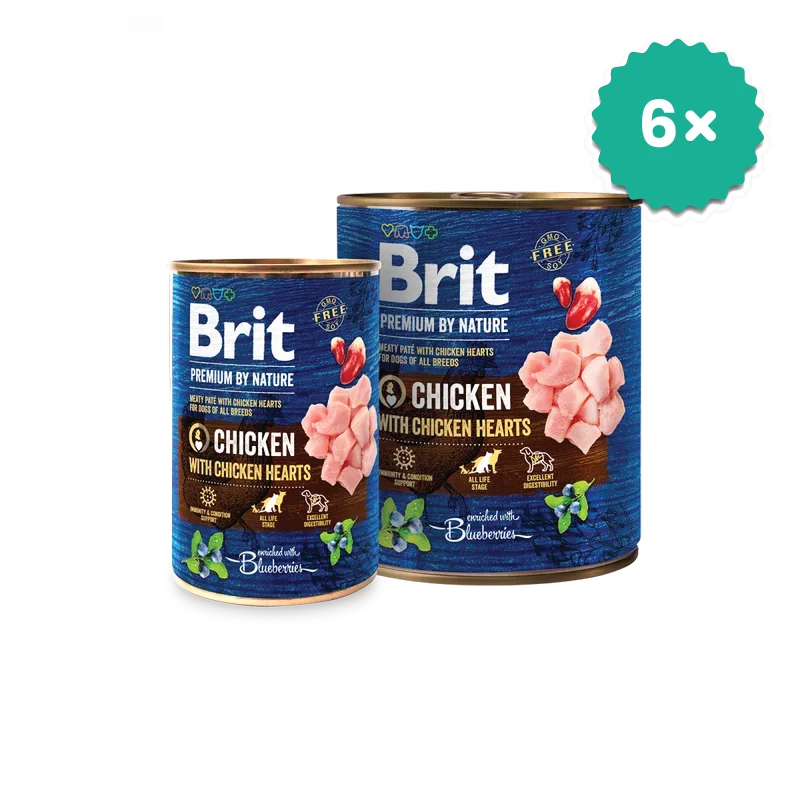 Formule speciale pentru Caini - Pachet econom 6 x Brit Premium by Nature cu Pui si Inimi de pui pentru caini de toate rasele