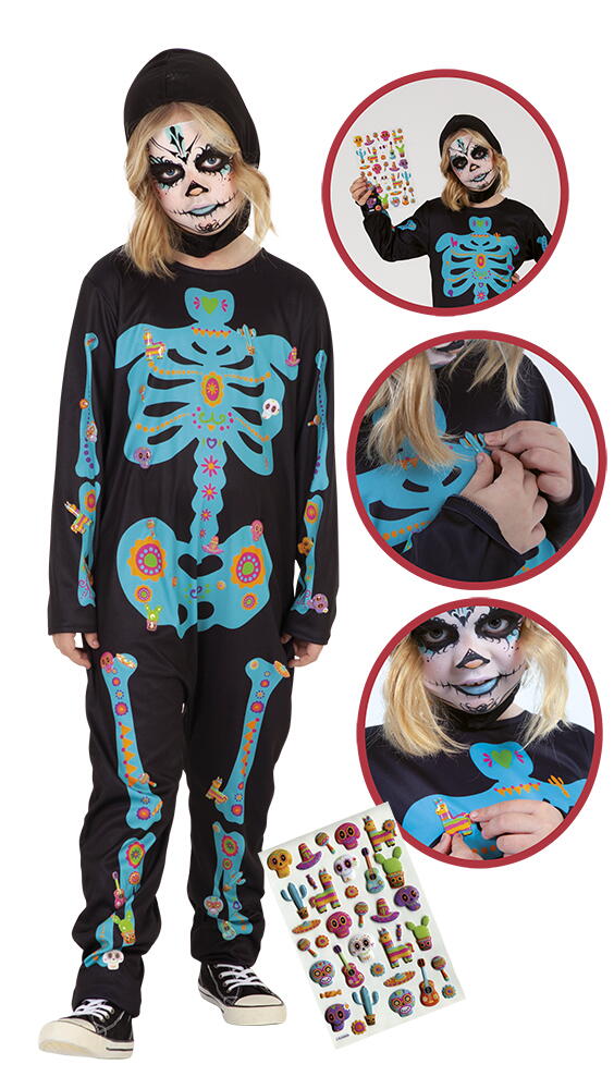 COSTUME COPII - Costum de carnaval cu autocolante - Schelet infricosator