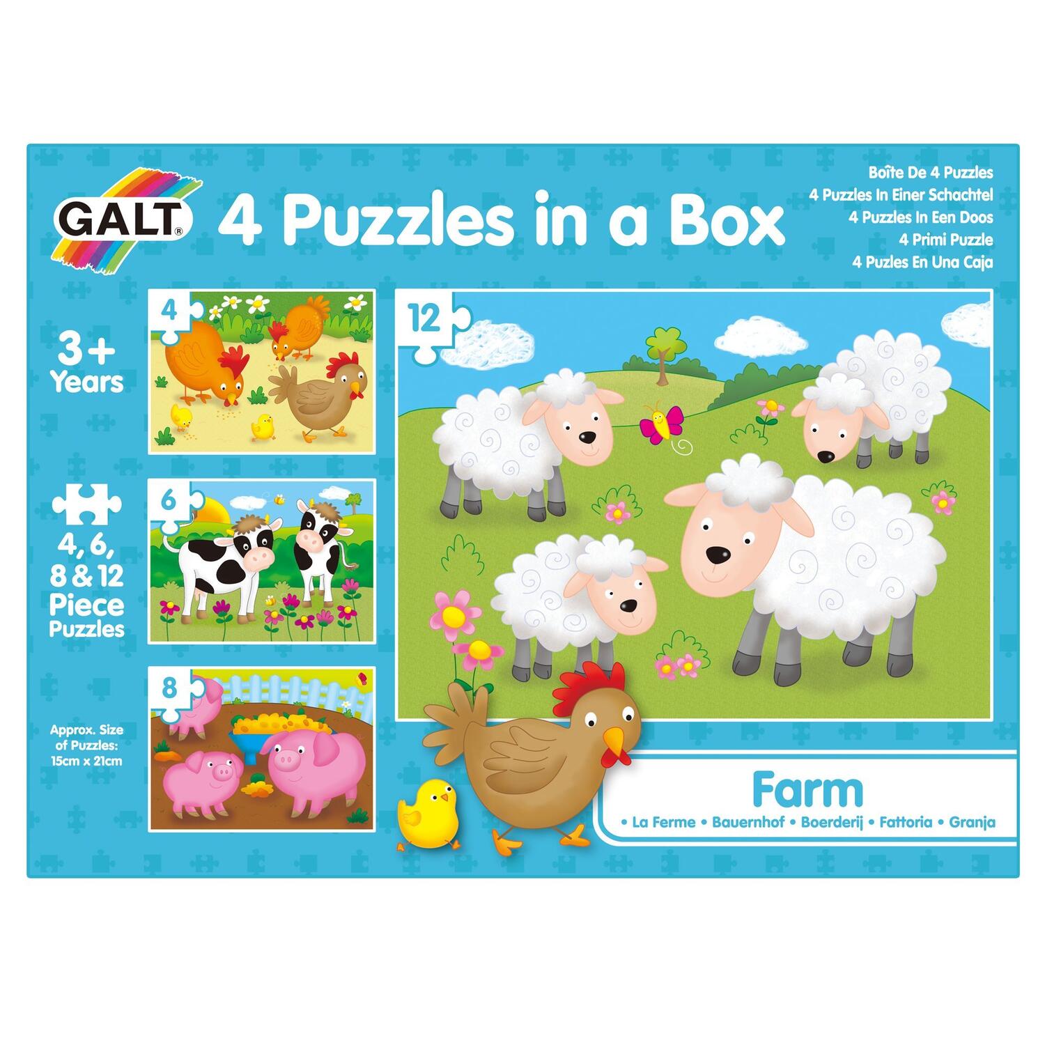 Puzzle-uri clasice - Set 4 puzzle-uri Animale de la ferma (4, 6, 8, 12 piese)