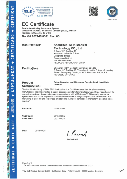 Pulsoximetru pentru deget, Certificat Medical [15]