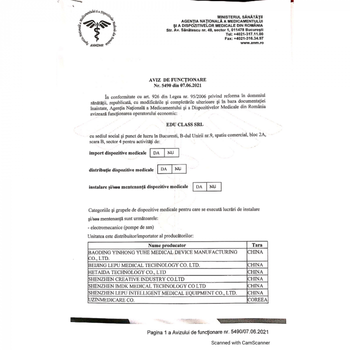 Pulsoximetru pentru deget, Certificat Medical [12]