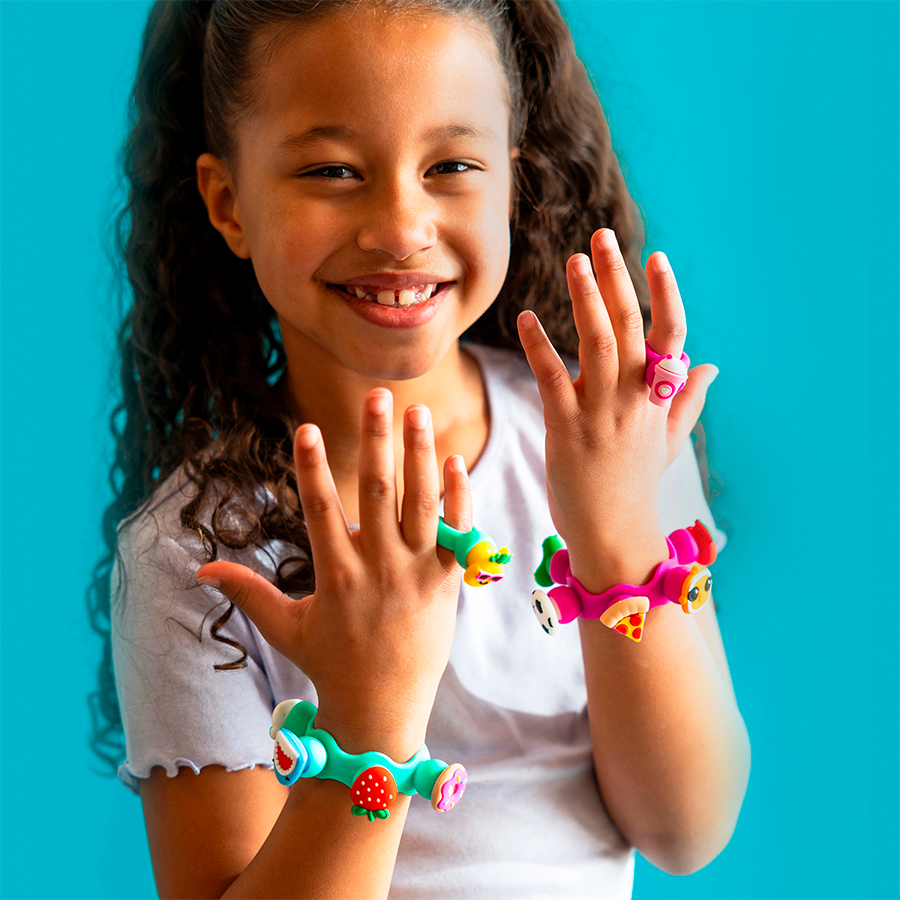 Set Bratara si inel cu talismane pop-it Plip Charms, roz [8]