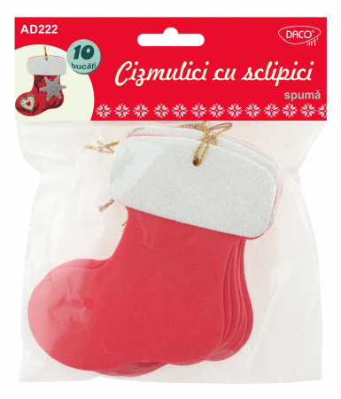 Crăciun - ACCESORII CRAFT - AD222 CIZMULICI CU SCLIPICI SPUMA 