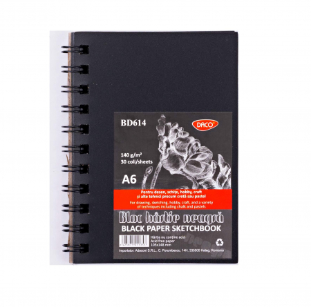 Bloc schițe - BLOC A6 HARTIE NEAGRA 140G 30 FILE DACO BD614