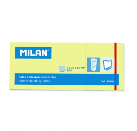 PAPETĂRIE - BLOC NOTES ADEZIV 3X38X50 GALBEN PAL MILAN 85301