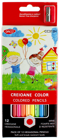Creioane colorate - CREION COLOR 12 CULORI DACO HEXAGONAL CC312H